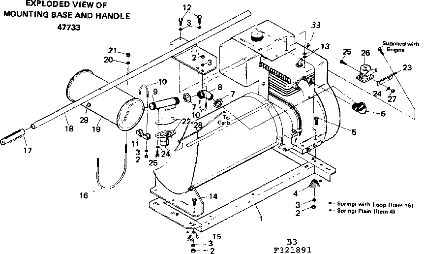 Mounting Base & Handle Diagram and Parts List for 580321891  Craftsman Engine