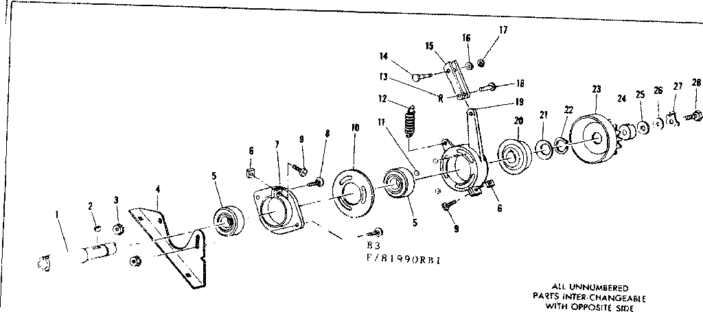 Clutch Diagram and Parts List for 53681990RBI  Craftsman Lawn Mower