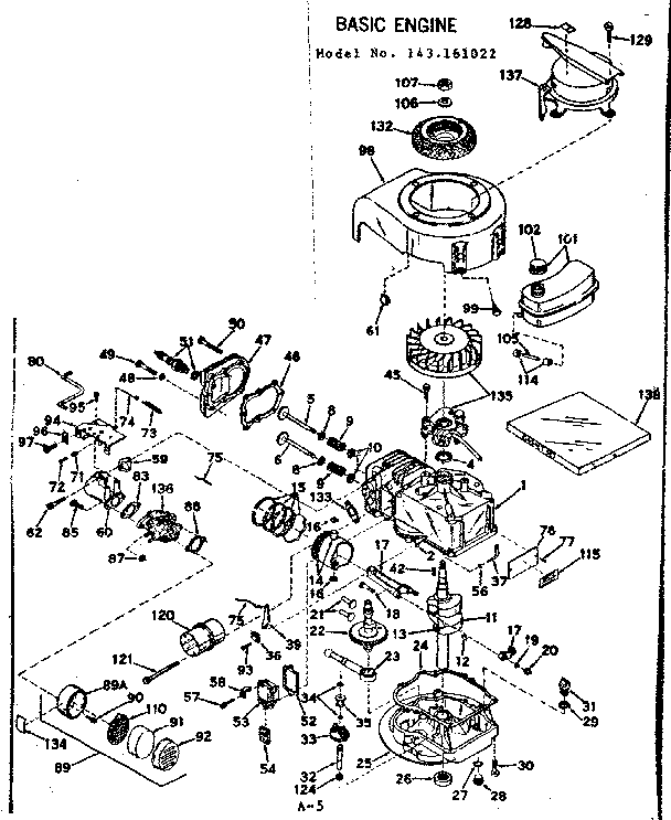 Basic Engine Diagram and Parts List for 143161022  Craftsman Engine