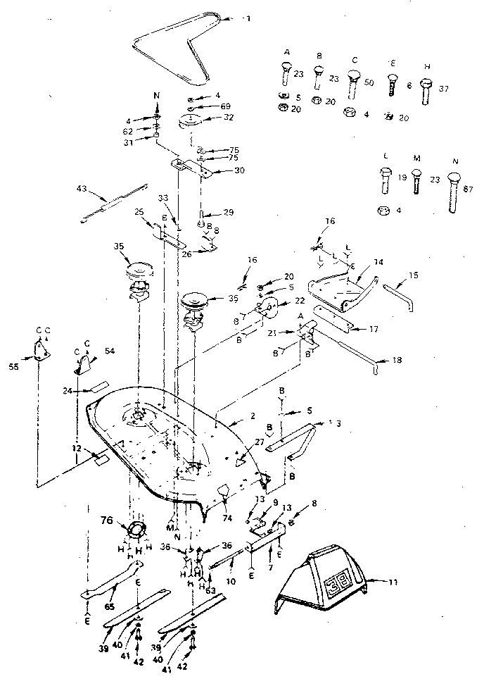 38" Mower Diagram and Parts List for 917254740  Craftsman Lawn Tractor