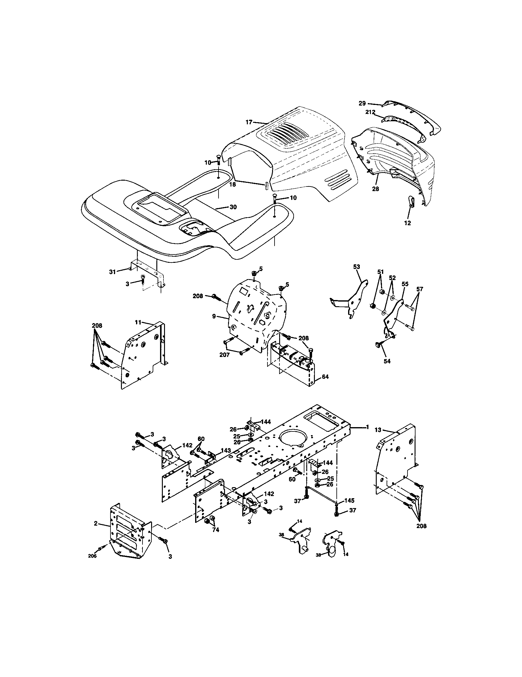Chassis And Enclosures Diagram and Parts List for 917271644  Craftsman Lawn Tractor
