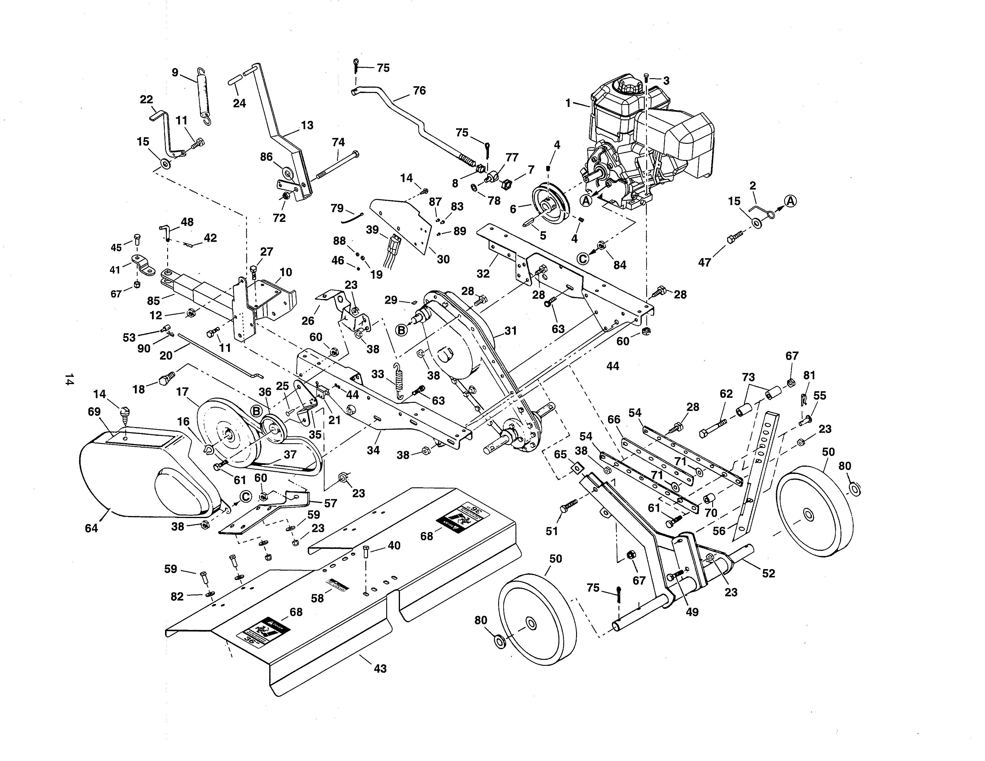 Engine/transmission Diagram and Parts List for 48624003  Craftsman Lawn Tractor