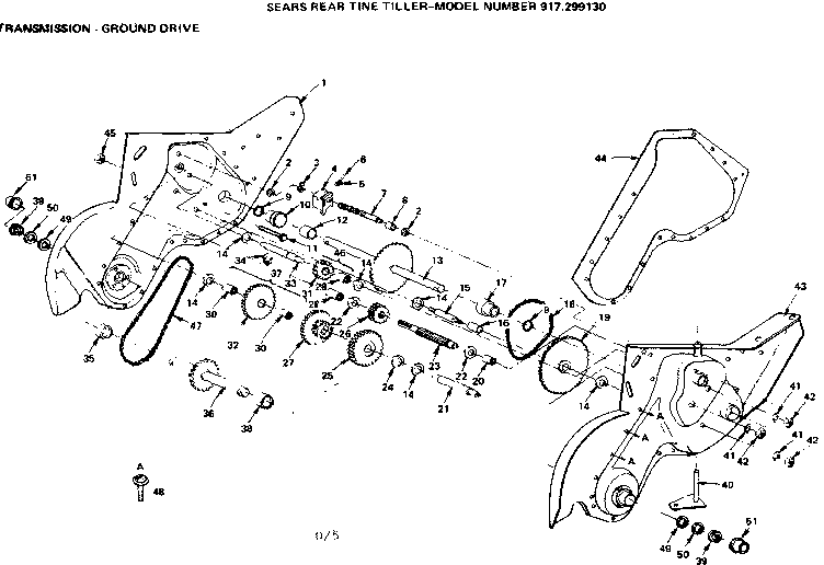 Transmission-ground Drive Diagram and Parts List for 917299130  Craftsman Tiller