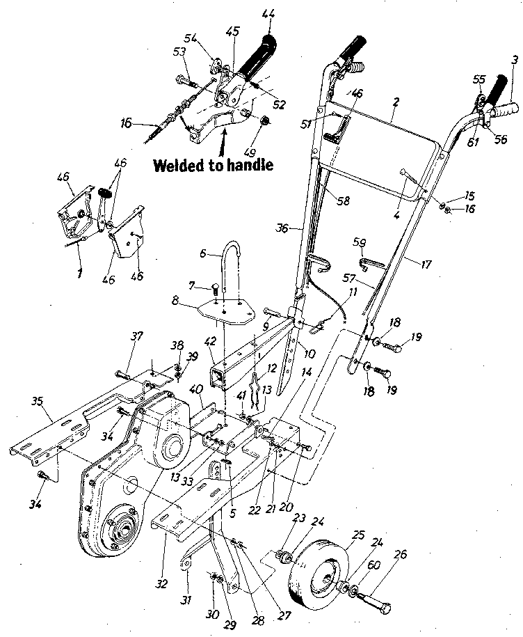 Handle Assembly Diagram and Parts List for 247298620  Craftsman Tiller
