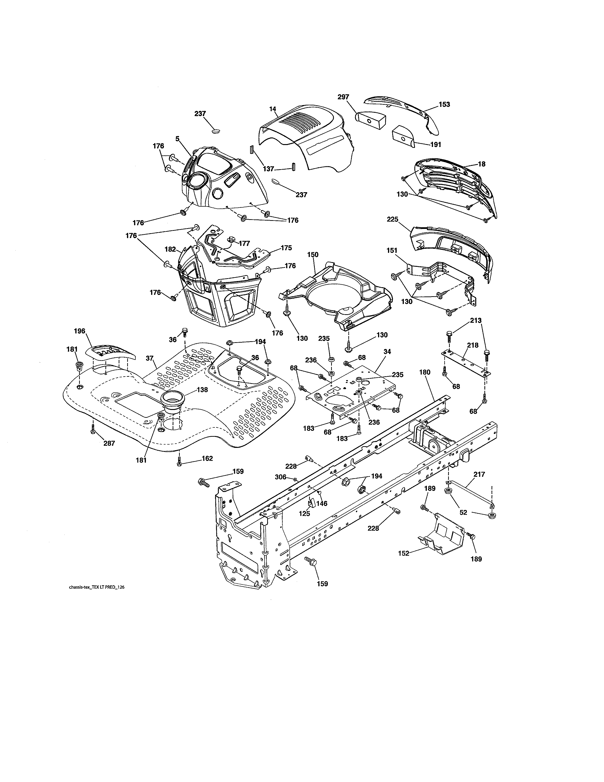 Chassis Assembly Diagram and Parts List for 917988210  Craftsman Lawn Tractor