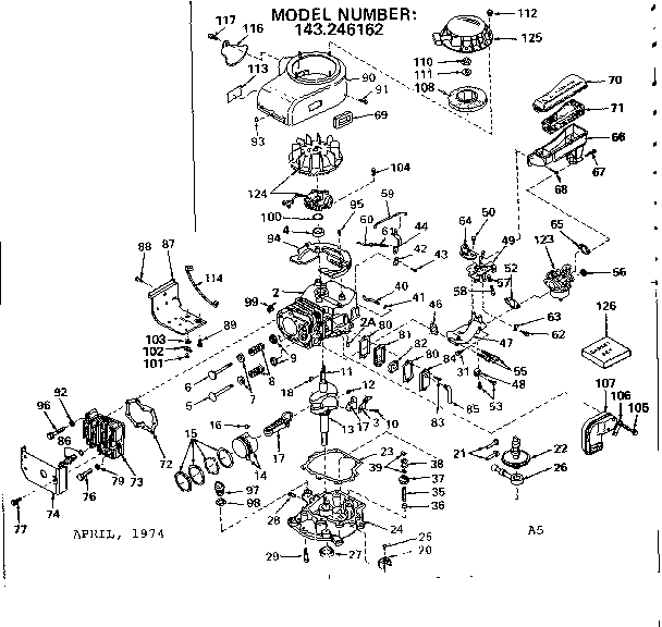 Basic Engine Diagram and Parts List for 143246162  Craftsman Engine
