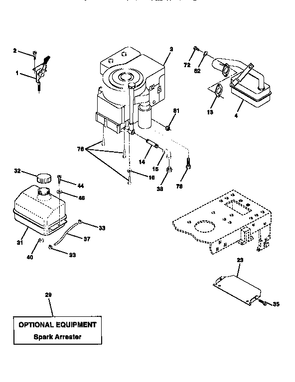 Engine Diagram and Parts List for 917258501  Craftsman Lawn Tractor