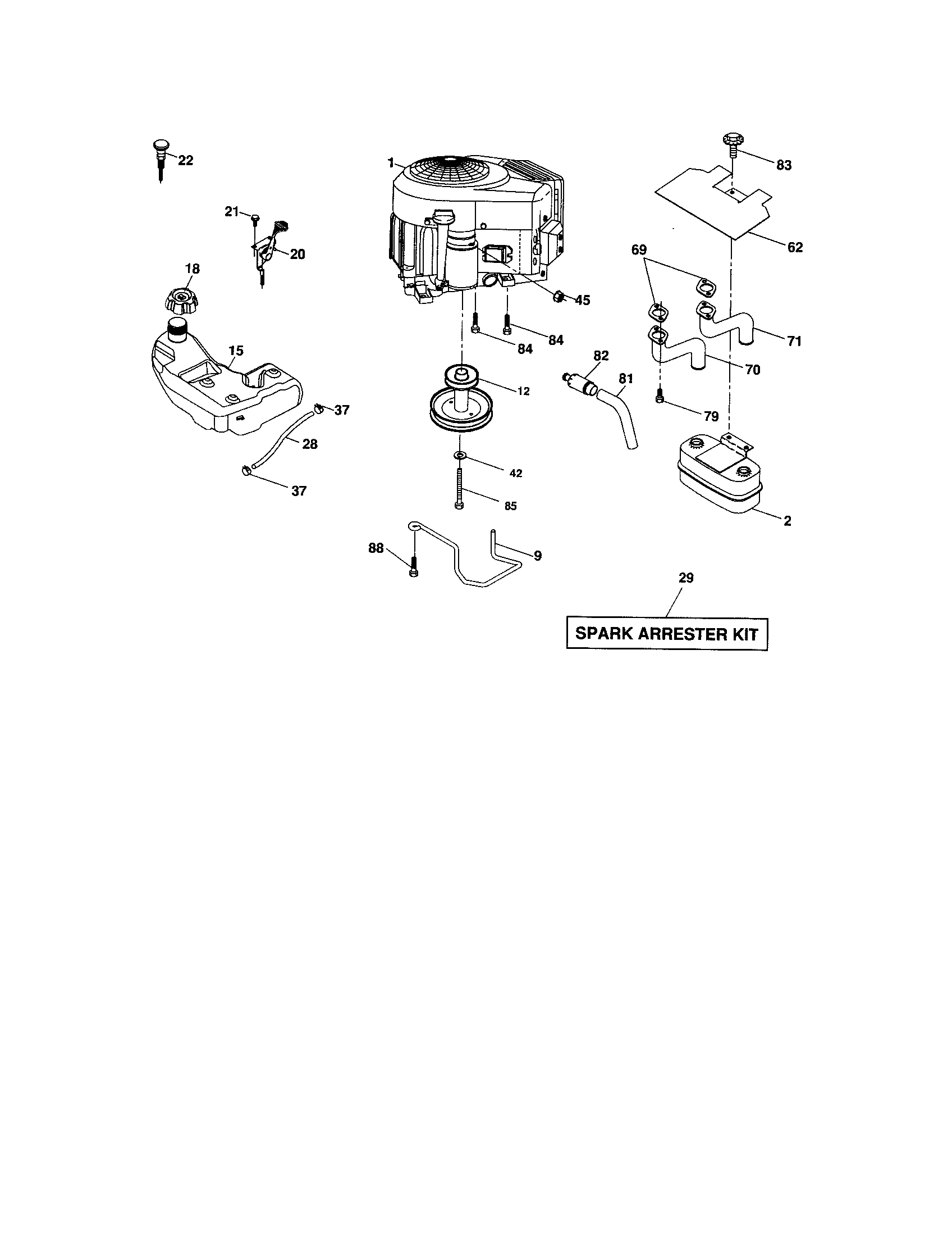 Engine Diagram and Parts List for 917287251  Craftsman Lawn Tractor