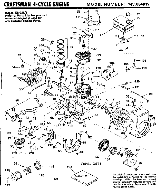 Replacement Parts Diagram and Parts List for 143684012  Craftsman Engine