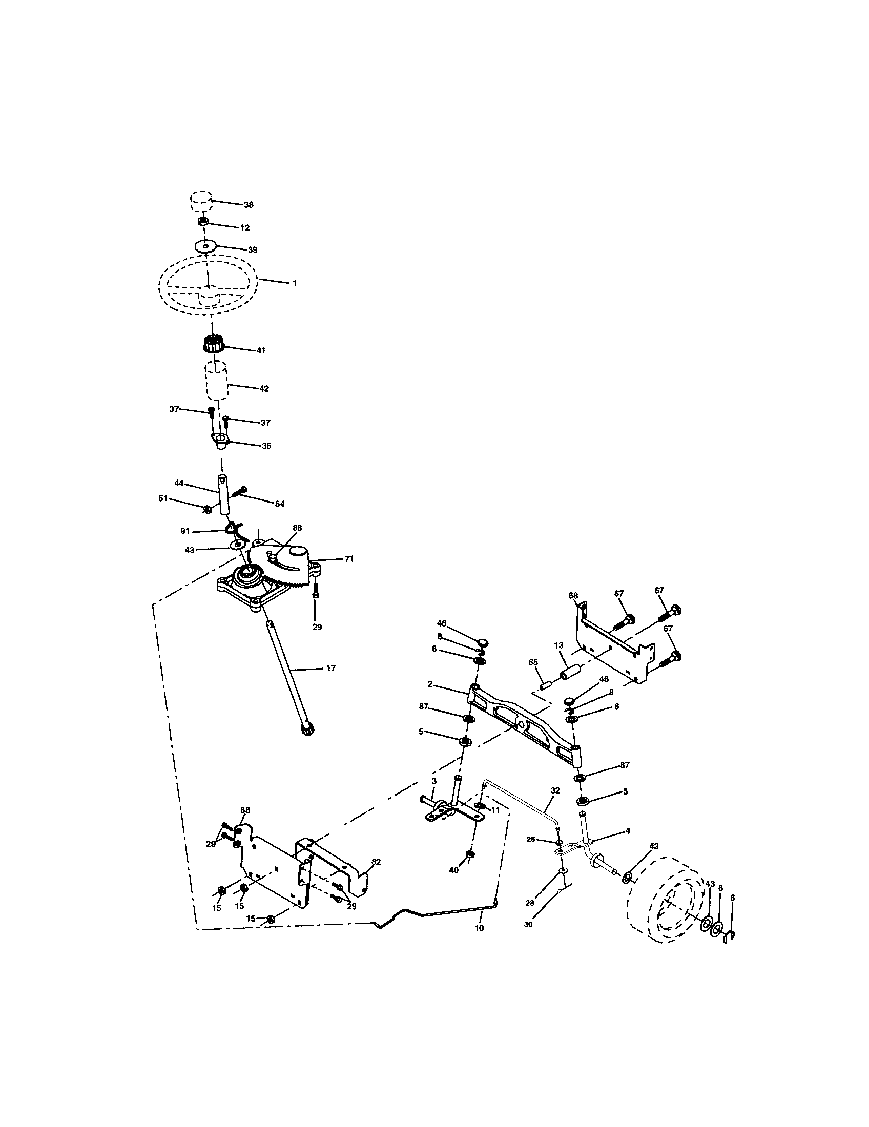Steering Assembly Diagram and Parts List for 917272759  Craftsman Lawn Tractor
