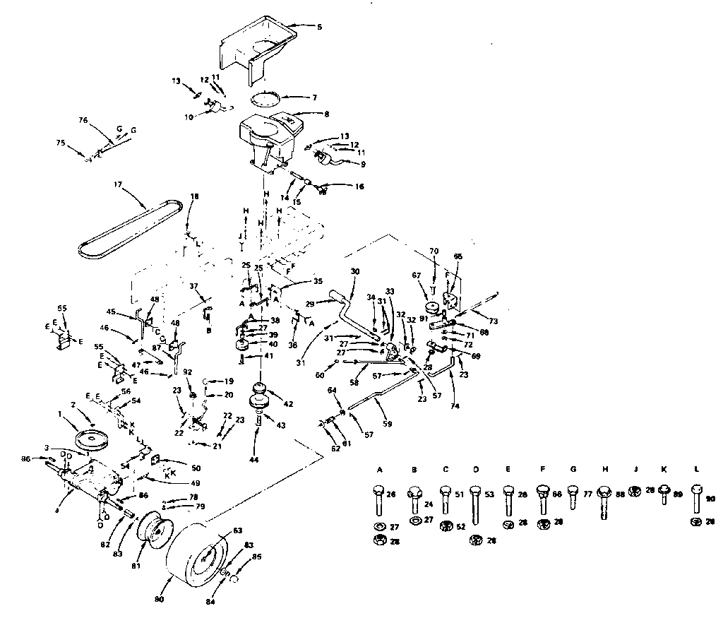 Drive Diagram and Parts List for 917255810(1987)  Craftsman Lawn Tractor
