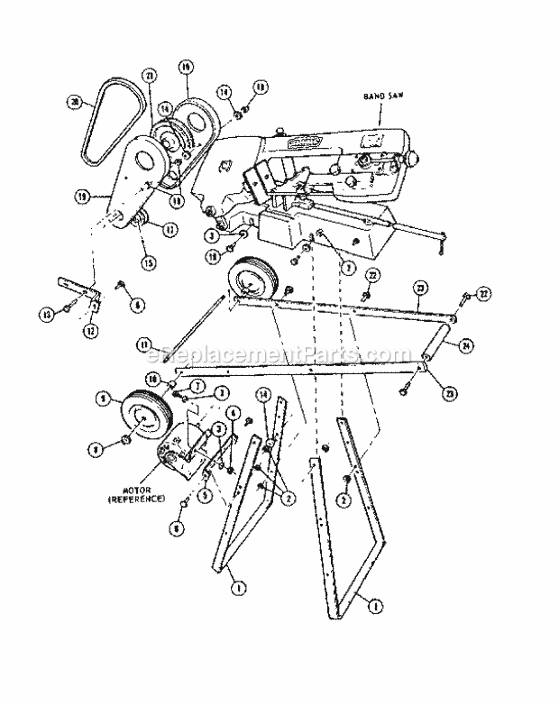 Pulley, Handle, and Wheel Diagram and Parts List for 10122950  Craftsman Band Saw