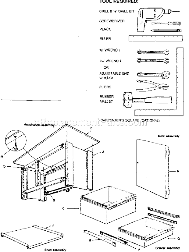 Unit Diagram and Parts List for 10271  Craftsman Workbench