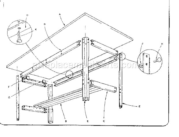 Unit Diagram and Parts List for 10279  Craftsman Workbench