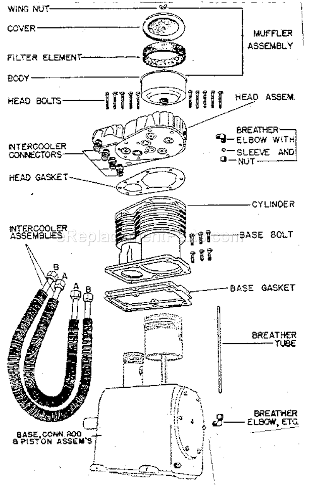 Replacement Parts Diagram and Parts List for 10289690  Craftsman Compressor