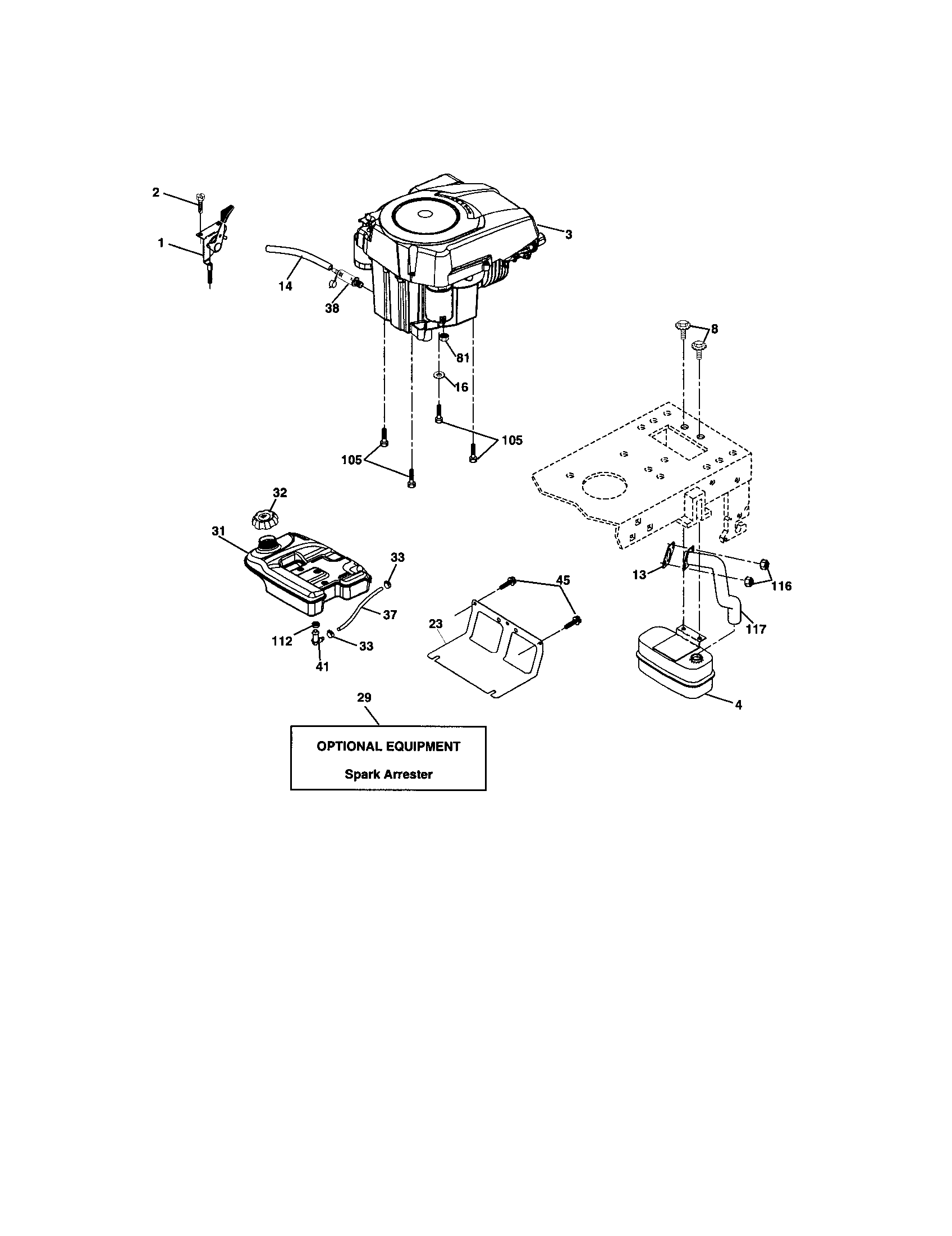 Engine Diagram and Parts List for 917273850  Craftsman Lawn Tractor
