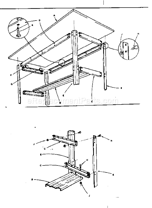 Frame Assembly Diagram and Parts List for 10307  Craftsman Workbench