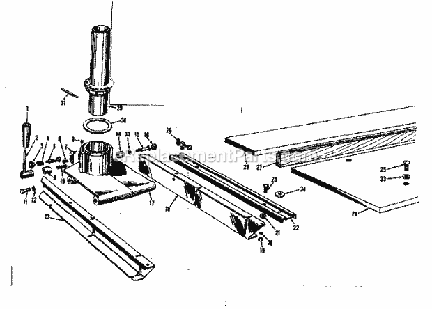 Table / Column And Collar Assembly Diagram and Parts List for 10329310  Craftsman Chop Saw
