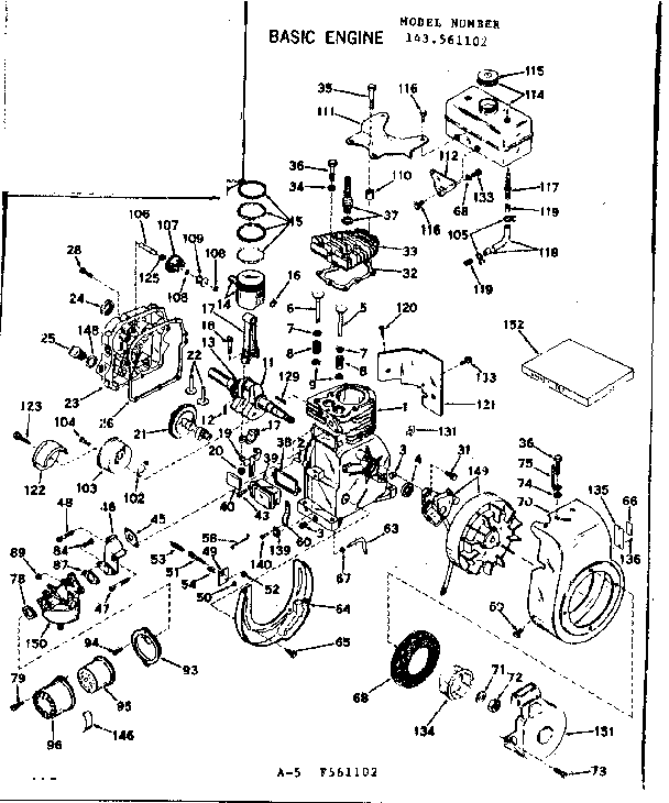 Basic Engine Diagram and Parts List for 143561102  Craftsman Engine