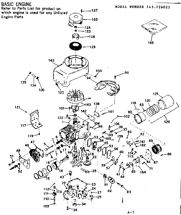 Basic Engine Diagram and Parts List for 143226022  Craftsman Engine