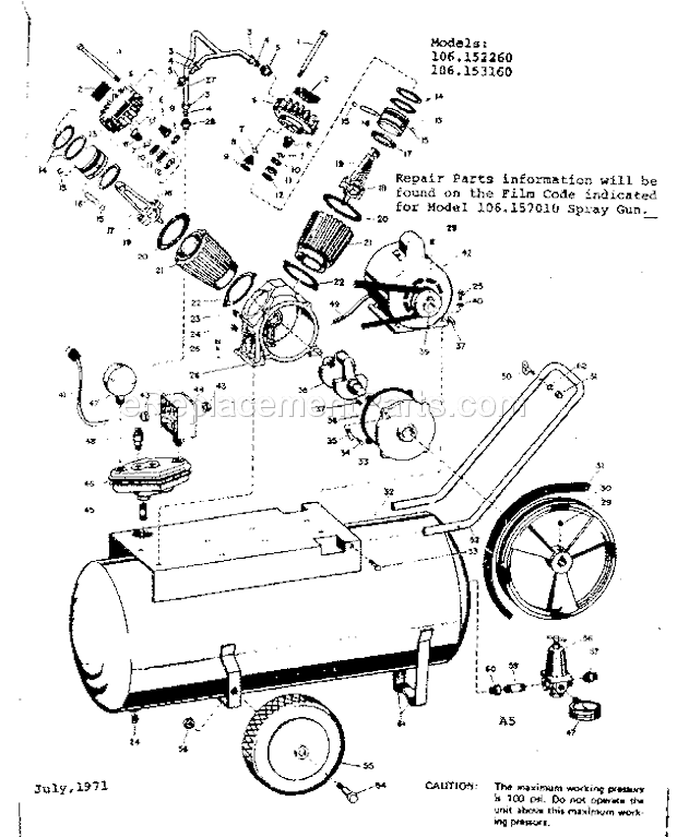 Page A Diagram and Parts List for 106152260  Craftsman Compressor