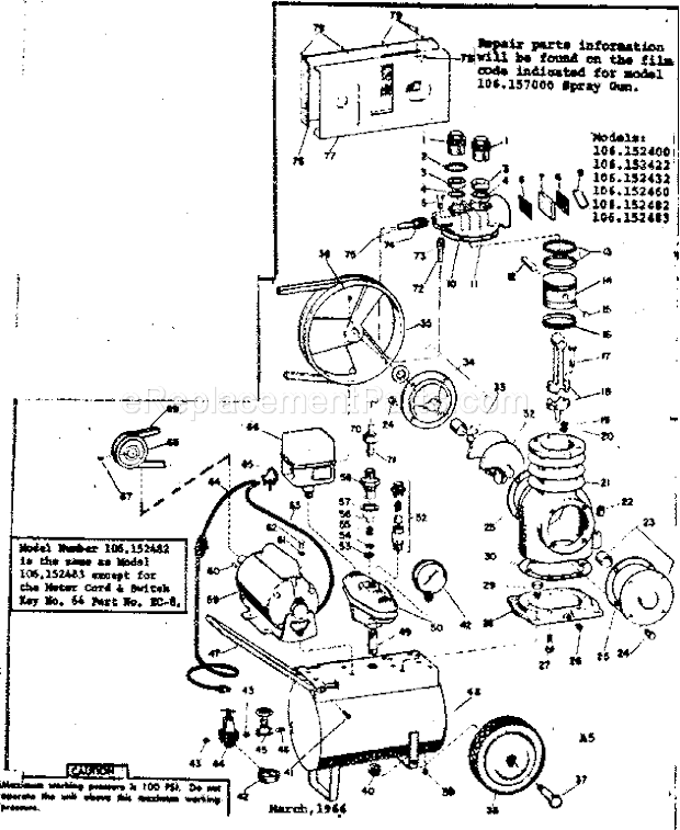 Replacement Parts Diagram and Parts List for 106152432  Craftsman Paint Sprayer
