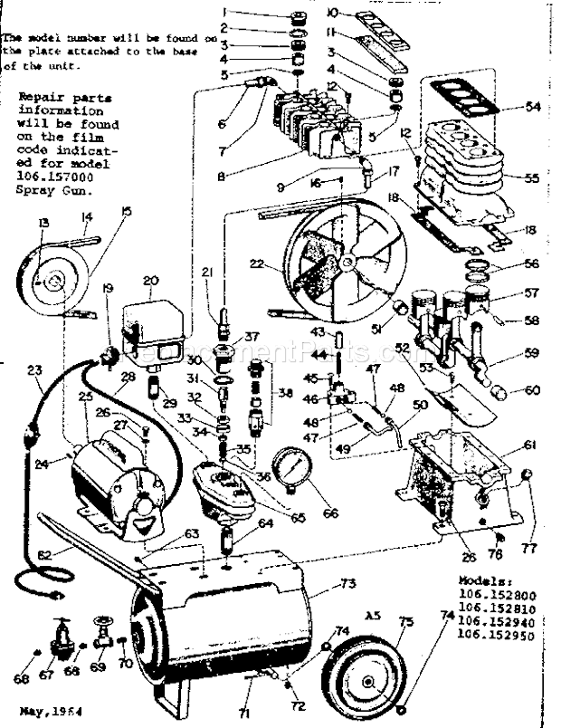 Page A Diagram and Parts List for 106152940  Craftsman Compressor