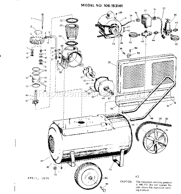 Page A Diagram and Parts List for 106153141  Craftsman Compressor