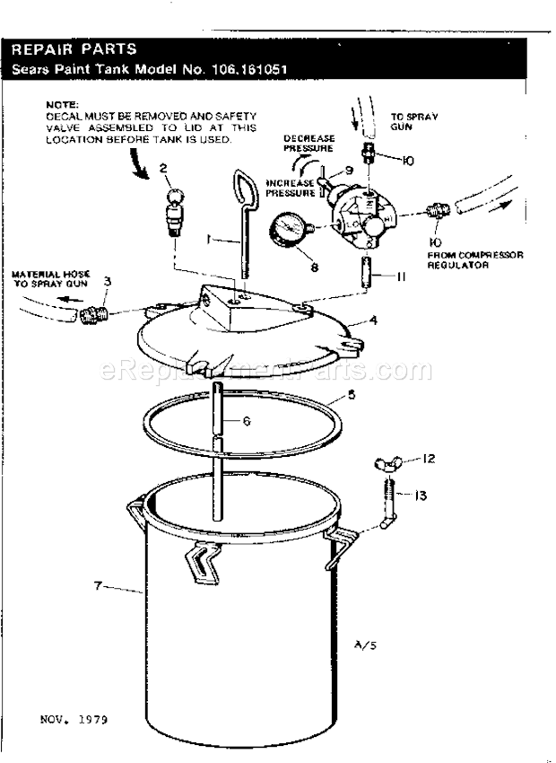 Page A Diagram and Parts List for 106161051  Craftsman Compressor