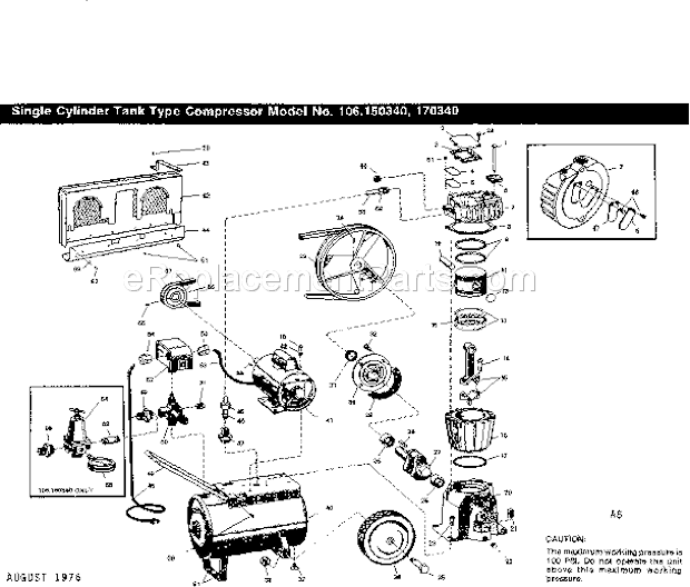Page A Diagram and Parts List for 106170340  Craftsman Compressor