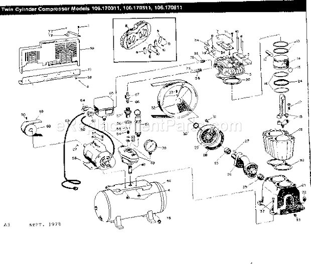 Page A Diagram and Parts List for 106170511  Craftsman Compressor