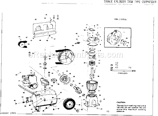 Page A Diagram and Parts List for 106170570  Craftsman Compressor