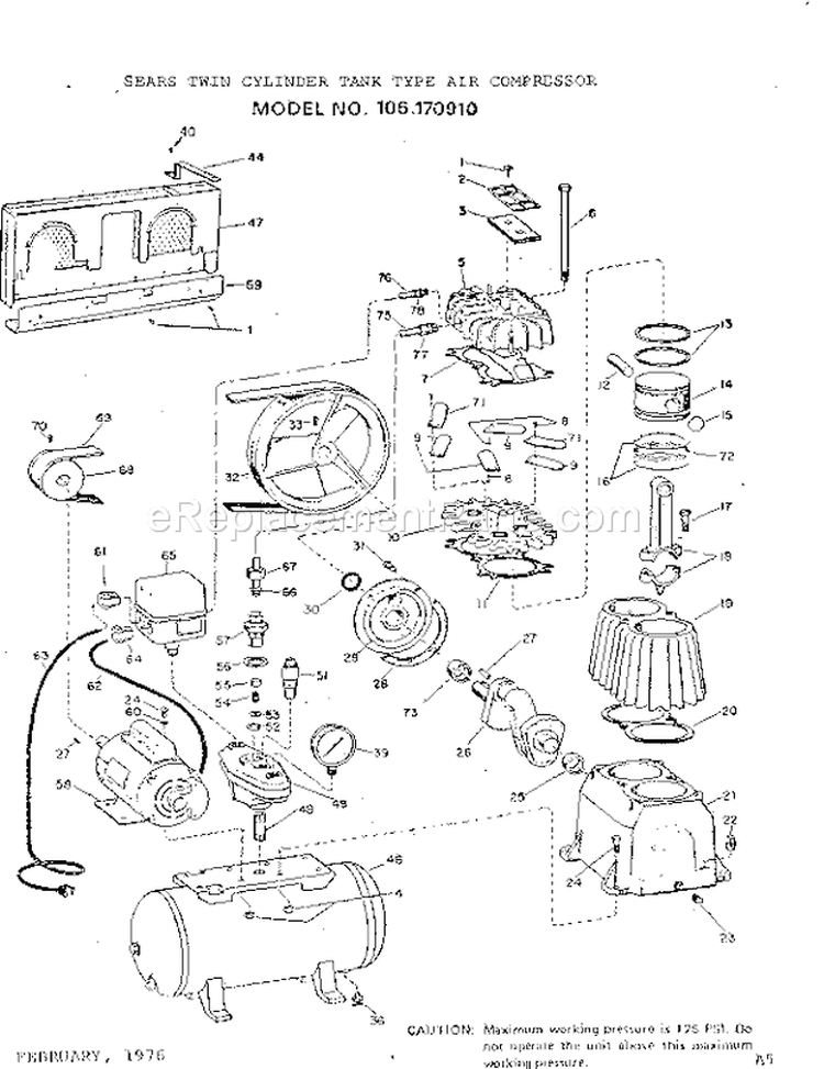 Page A Diagram and Parts List for 106170910  Craftsman Compressor