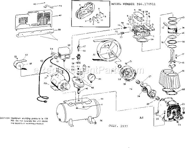 Page A Diagram and Parts List for 106170911  Craftsman Compressor