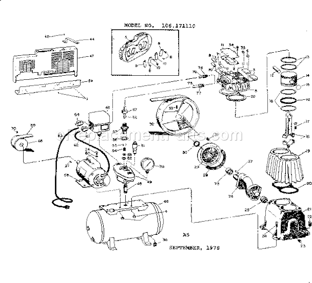Page A Diagram and Parts List for 106171110  Craftsman Compressor