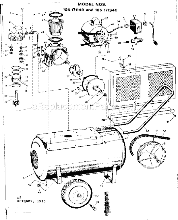 Page A Diagram and Parts List for 106171140  Craftsman Compressor