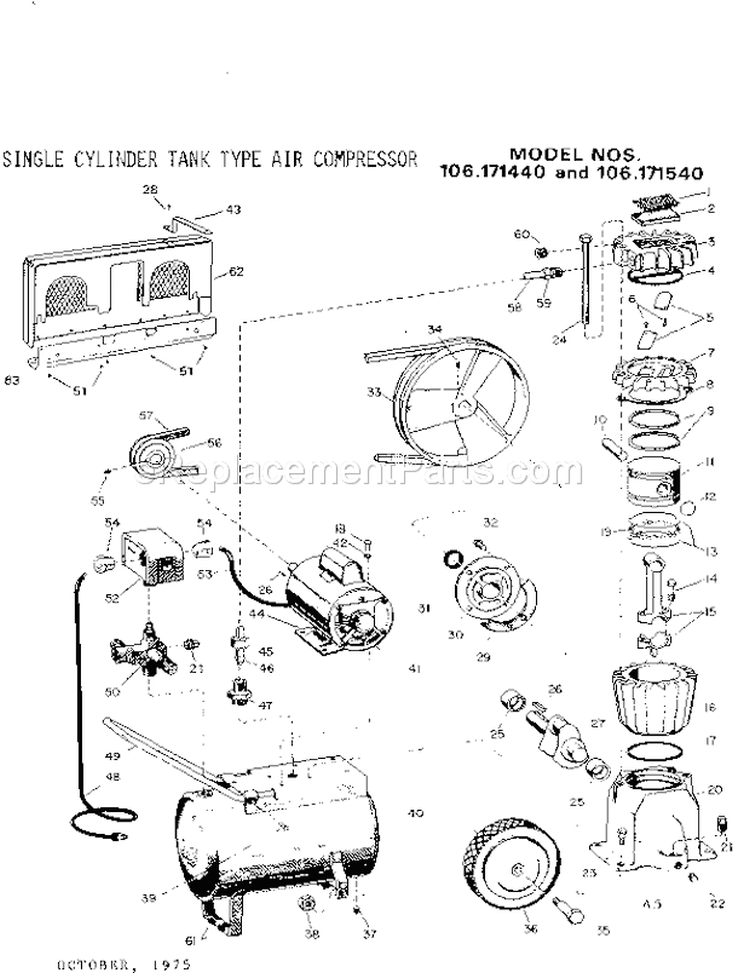 Page A Diagram and Parts List for 106171540  Craftsman Compressor
