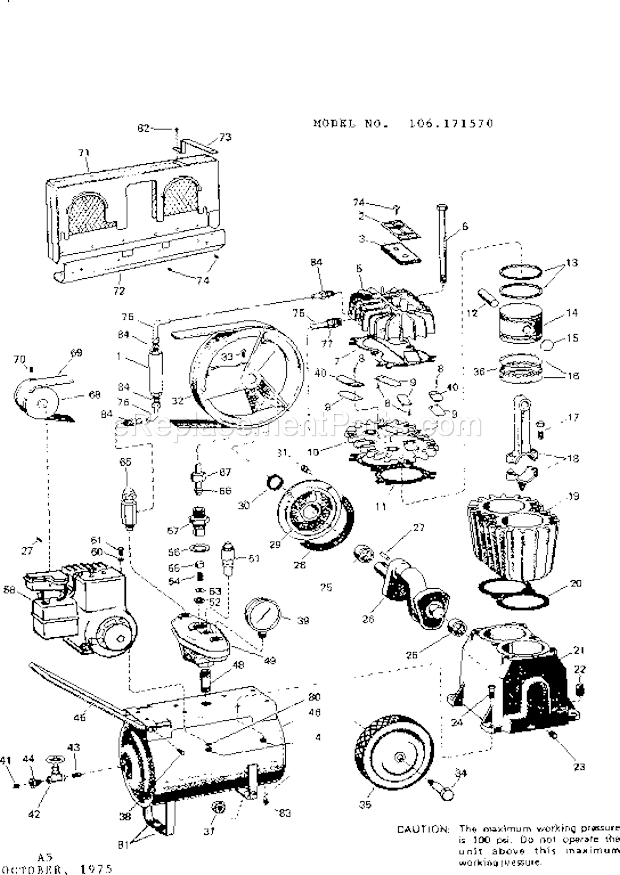 Page A Diagram and Parts List for 106171570  Craftsman Compressor