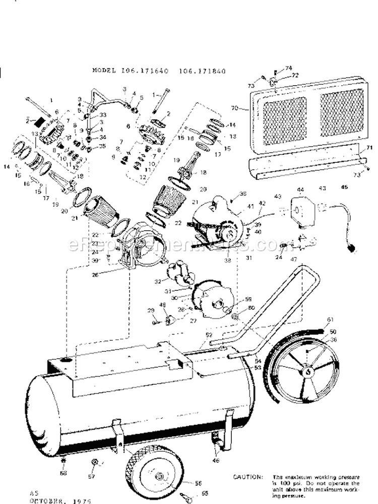 Page A Diagram and Parts List for 106171840  Craftsman Compressor
