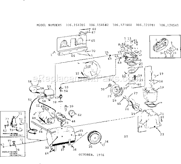 Page A Diagram and Parts List for 106171880  Craftsman Compressor