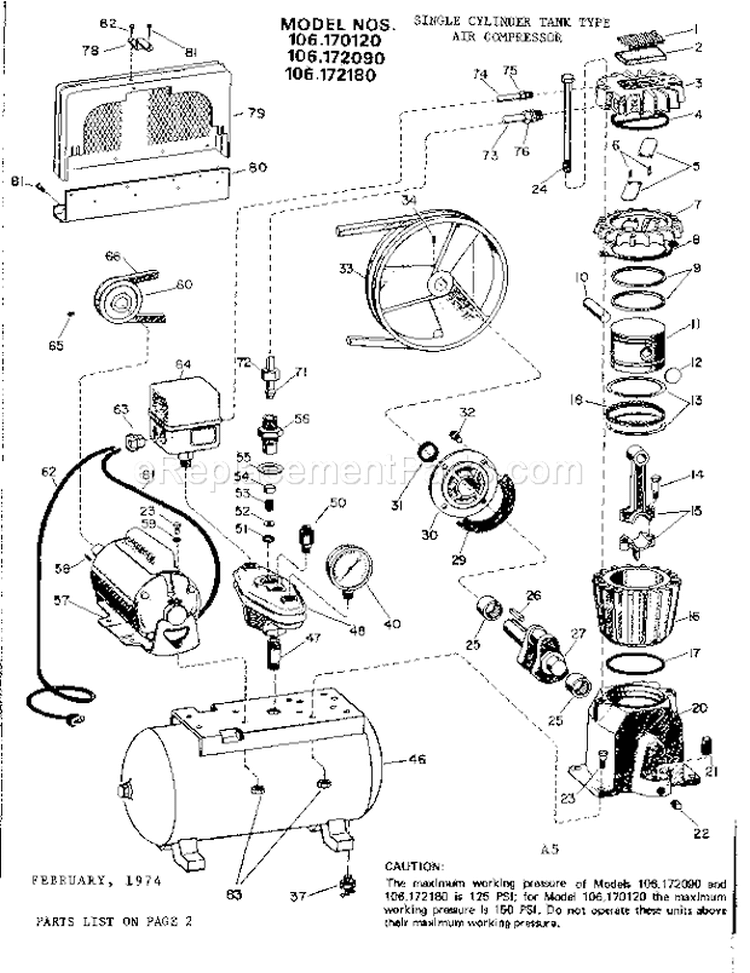 Page A Diagram and Parts List for 106172180  Craftsman Compressor
