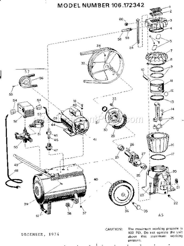 Page A Diagram and Parts List for 106172342  Craftsman Compressor