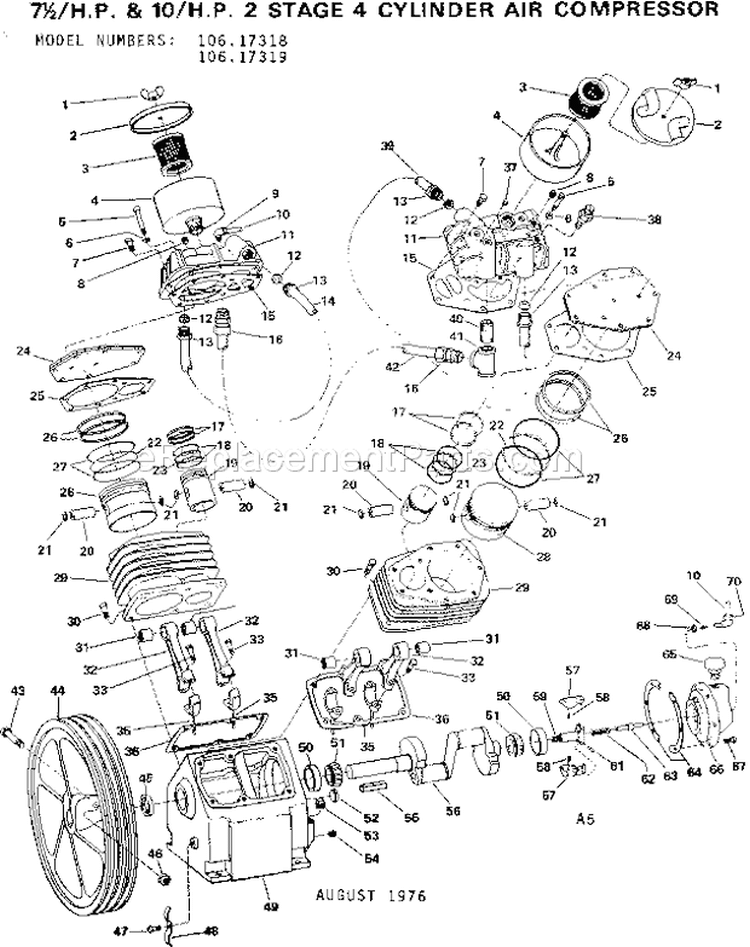 Page A Diagram and Parts List for 10617319  Craftsman Compressor