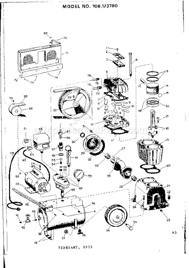 Page A Diagram and Parts List for 106173780  Craftsman Compressor