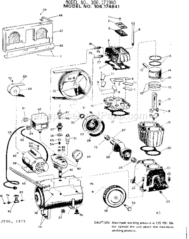 Page A Diagram and Parts List for 106174841  Craftsman Compressor