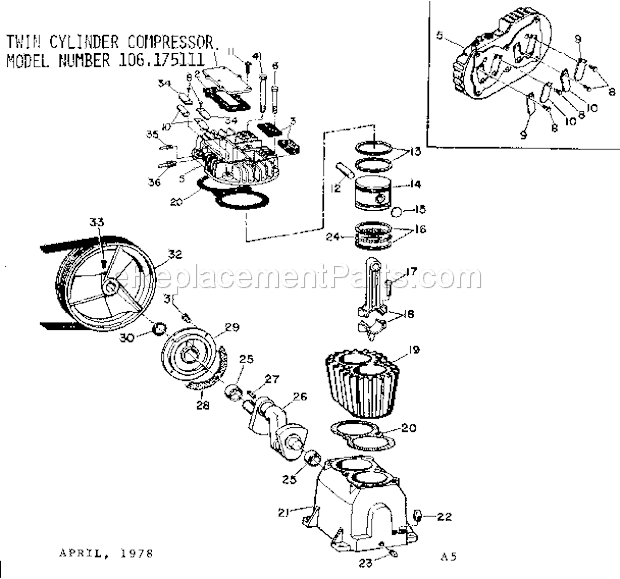 Page A Diagram and Parts List for 106175111  Craftsman Compressor