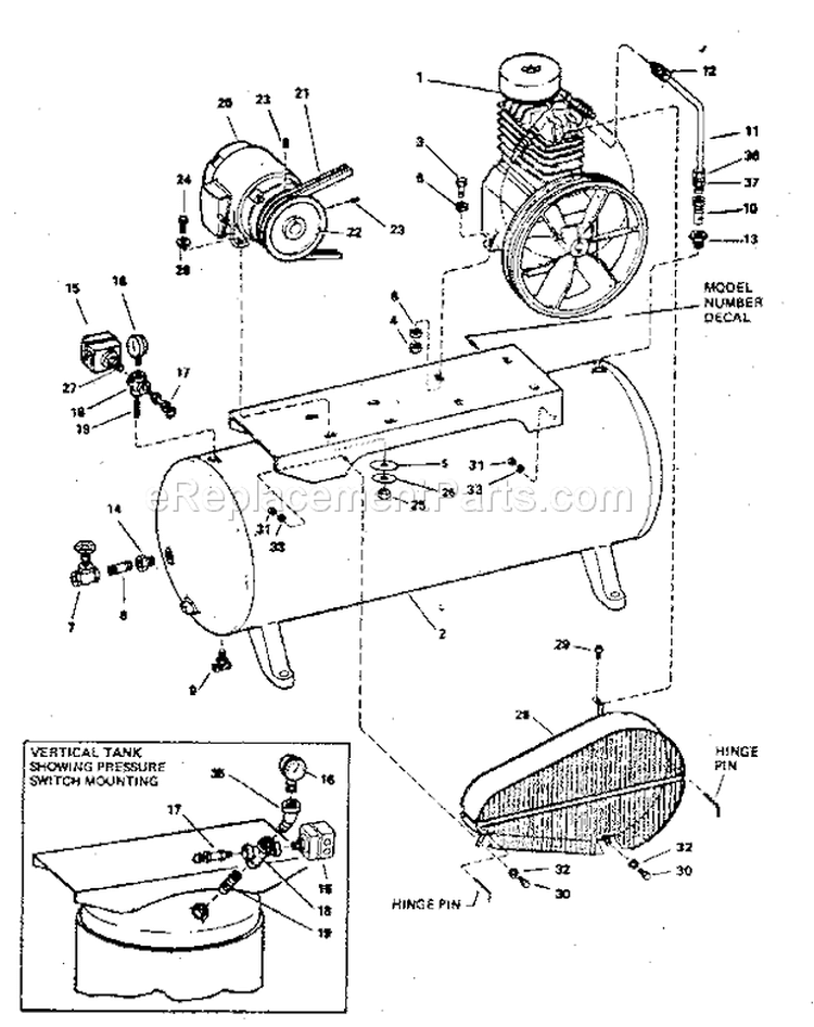Page B Diagram and Parts List for 106175162  Craftsman Compressor