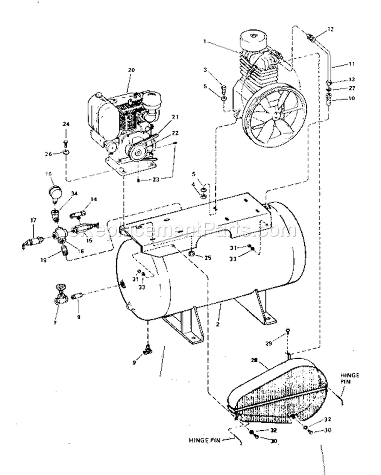 Page B Diagram and Parts List for 106175180  Craftsman Compressor