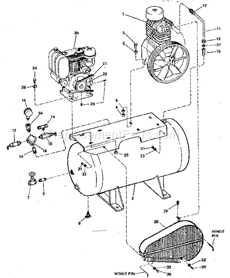 Page B Diagram and Parts List for 106175181  Craftsman Compressor