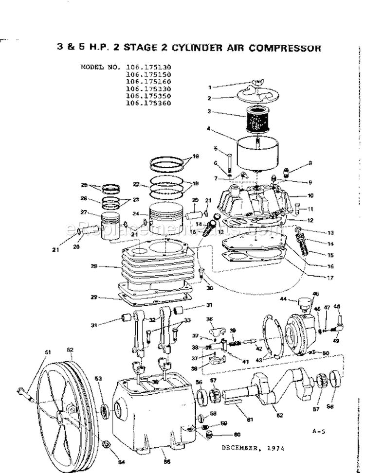 Page A Diagram and Parts List for 106175330  Craftsman Compressor